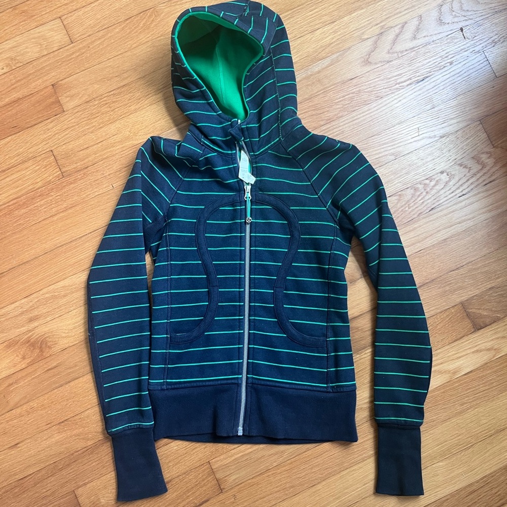 Lululemon Athletica Navy and Green Striped Hoodie